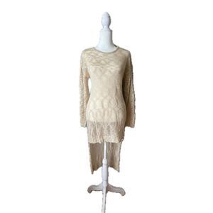 POL Cream Knit Sweater Dress High Low Tunic Beach Cover Up Boho Size Small